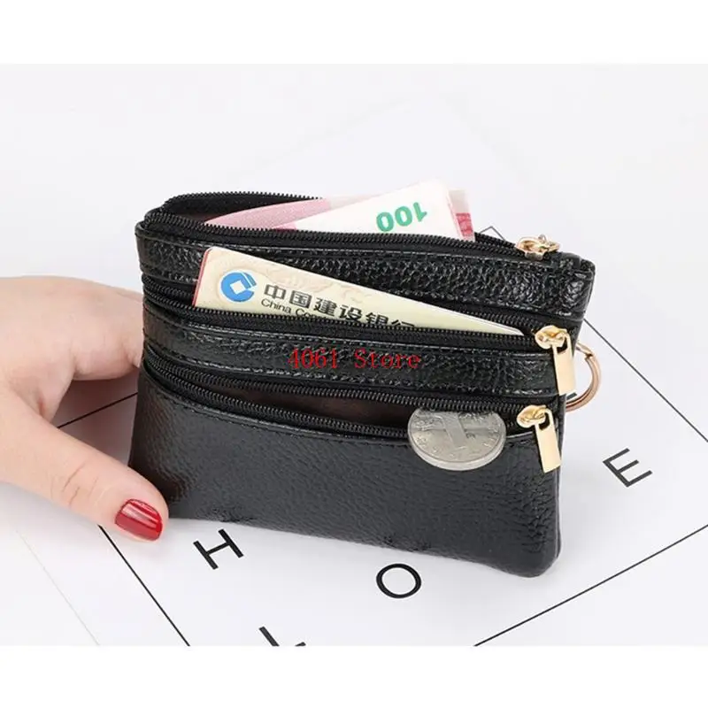 Portable PU Leather Coin Card for Key Ring Wallet Small Coin Purse Zipper