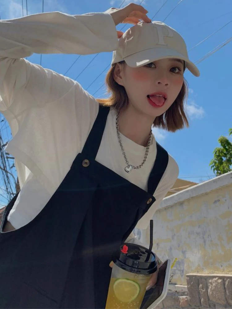 Monos holgados para mujer, estudiantes diarios, estilo japonés Kawaii, cómodos e informales, fáciles de combinar, primavera y otoño, Retro liso y sencillo