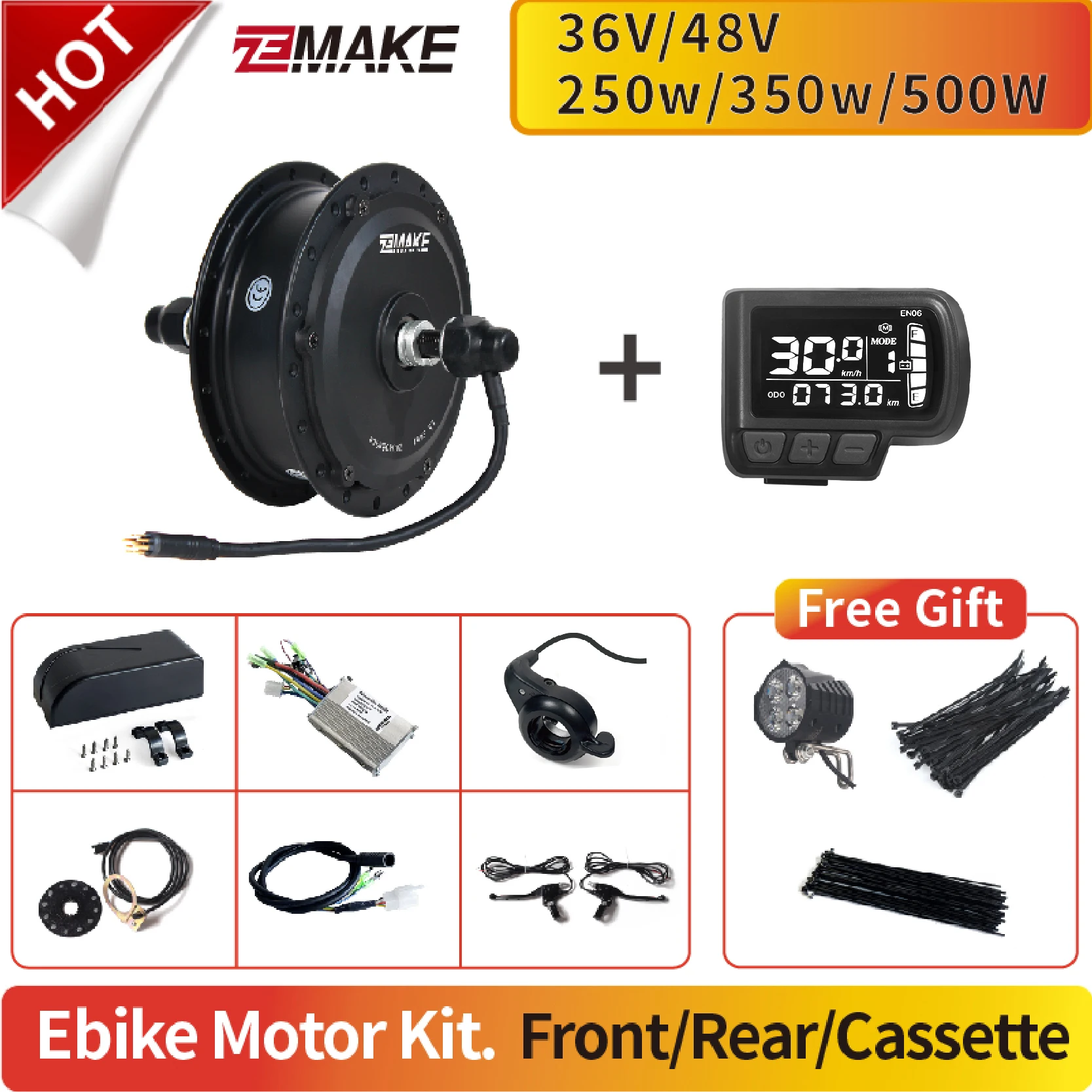 

Ebike Motor Kit High Speed Brushless Gear Hub 36V 48V 350W 500W Electric Bike Conversion Front Cassette Rear display P6 ZEMAKE