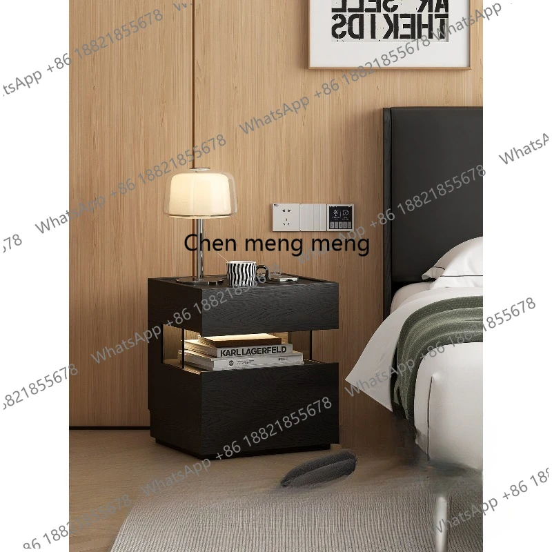 Minimalist solid wood bedside table master bedroom atmosphere black bedside locker with password lock bedside table
