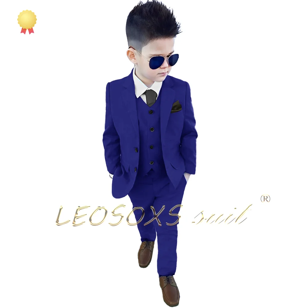 A grey 3-piece boys' wedding suit (jacket + vest + trousers), suitable for children aged 3-16, an elegant boys' suit.