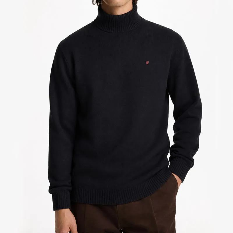CH Herren Rollkragenpullover Einfarbiger Gestrickter Pullover Lässiger Slim Fit Warmer Weicher Strickpullover Business Casual Winter Pullover – Detail 2