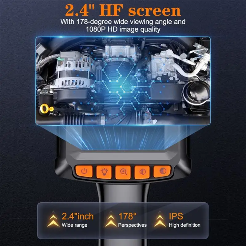 Handheld Industrial Endoscope Camera IP67 Waterproof HD1080P 2.4 Inch IPS Screen For Car Pipe Sewer Borescope