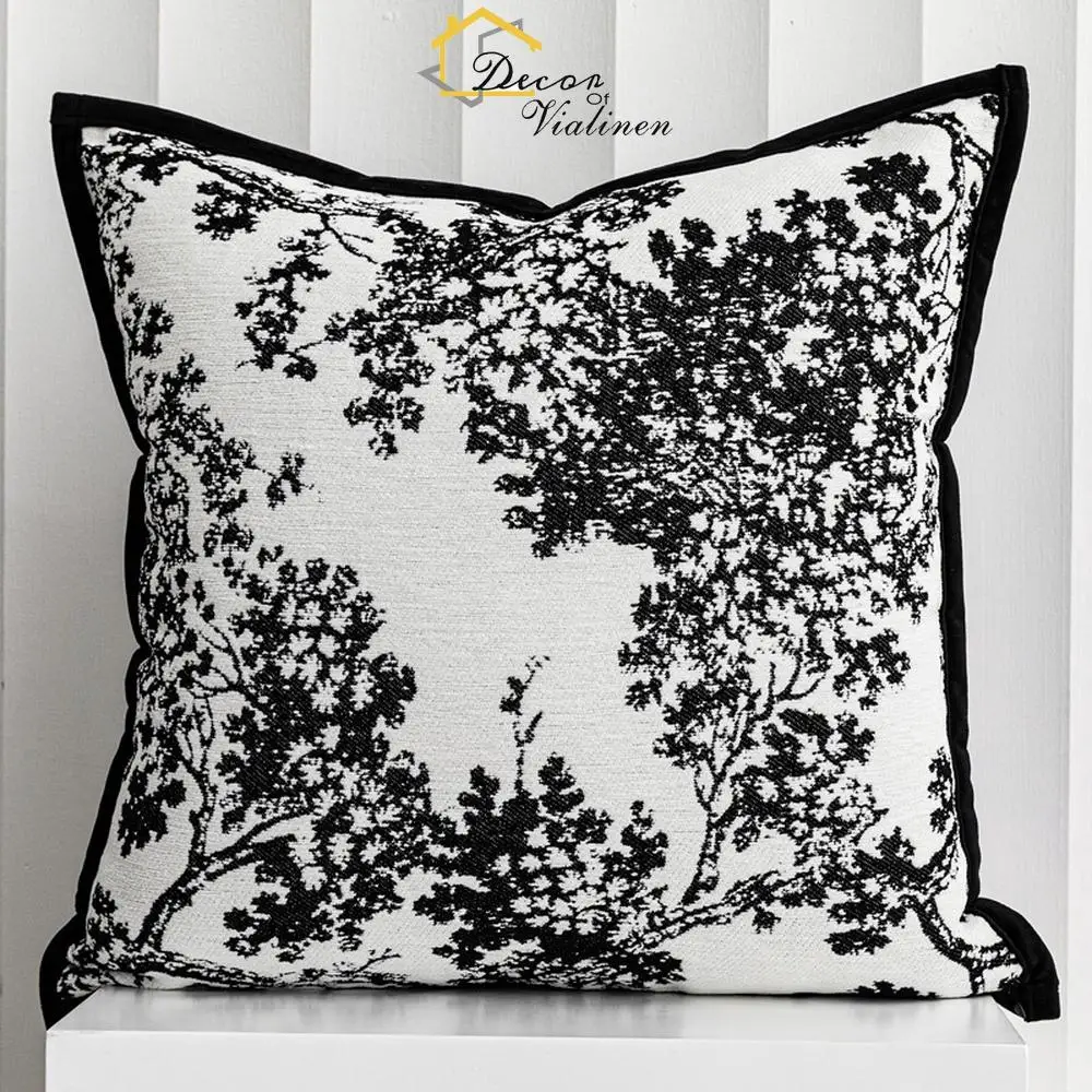 Nordic black and white line sofa cushion living room French bayberry tree chenille cushion sample room decoration cushion