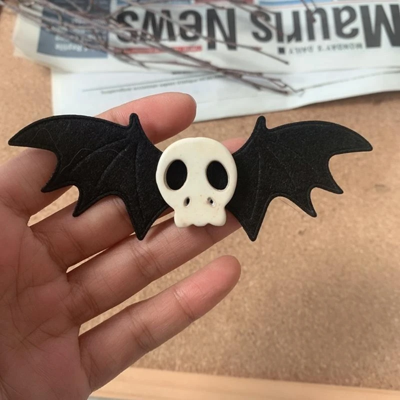 Punk gotico angelo pipistrello clip a becco d'anatra clip laterali per capelli pipistrello teschio fermagli per capelli di Halloween decorazione coda di cavallo mollette per capelli cosplay
