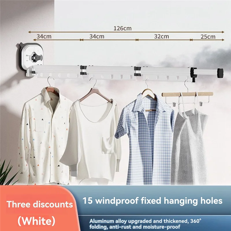 

ABMH-Telescopic Clothes Rack Foldable Clothes Rack Aluminum Alloy Wall-Mounted Home Use Clothes Rack