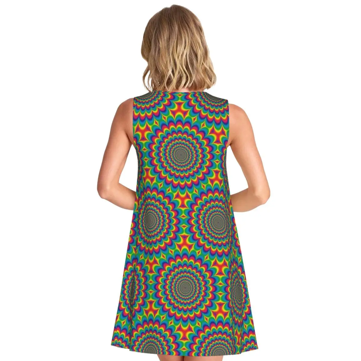Psychedelic Sixties Tank Dress Hippie Style Sleeveless Modern Dresses Lady O Neck Street Wear Dress Date Print Clothing Present