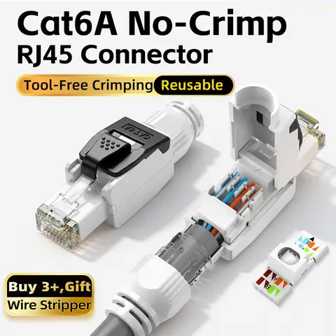 BYXGD Cat6A Tool-Free RJ45 Connector No-Crimp Reusable Ethernet Plug for Network Quick-Connect Easy Install Buy 3+ Get Free Gift