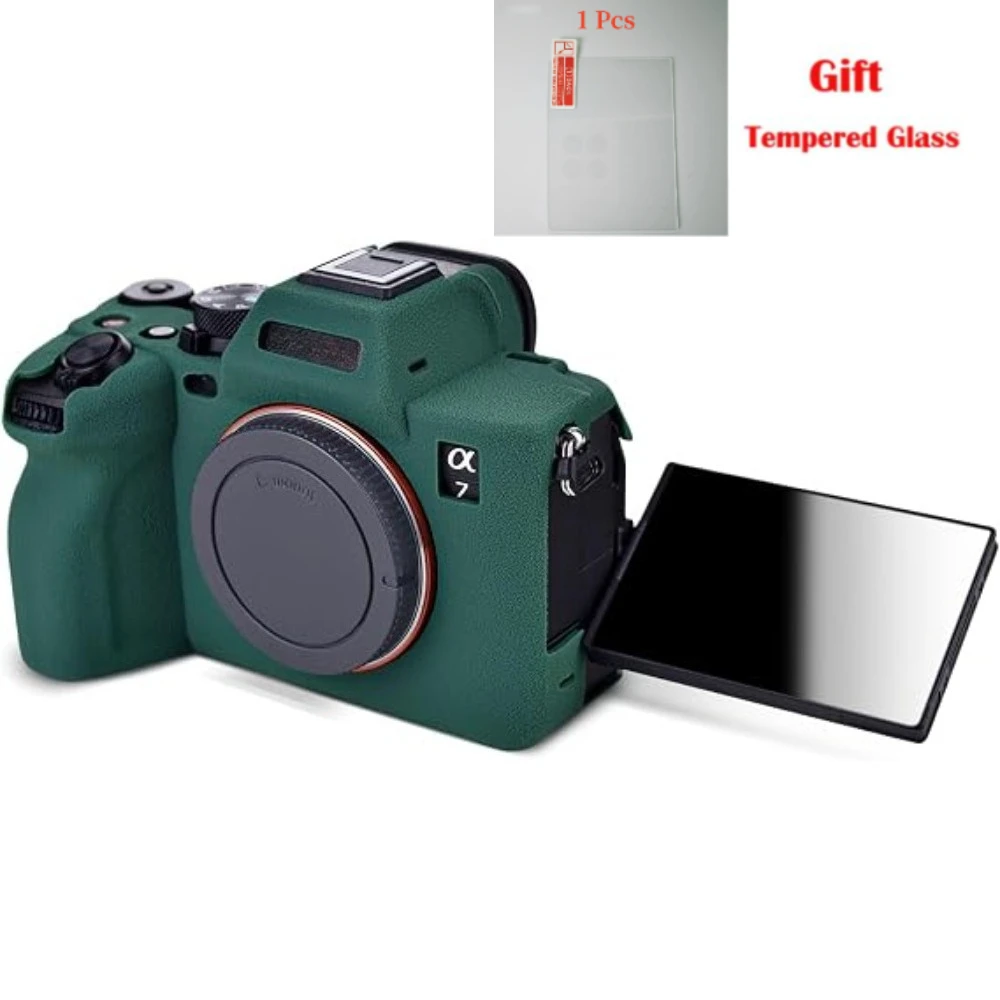 For Sony A7M4 micro-single camera Body Cover Skin silicone case, Rubber protective case camera bag + 1PCS Free Tempered Film