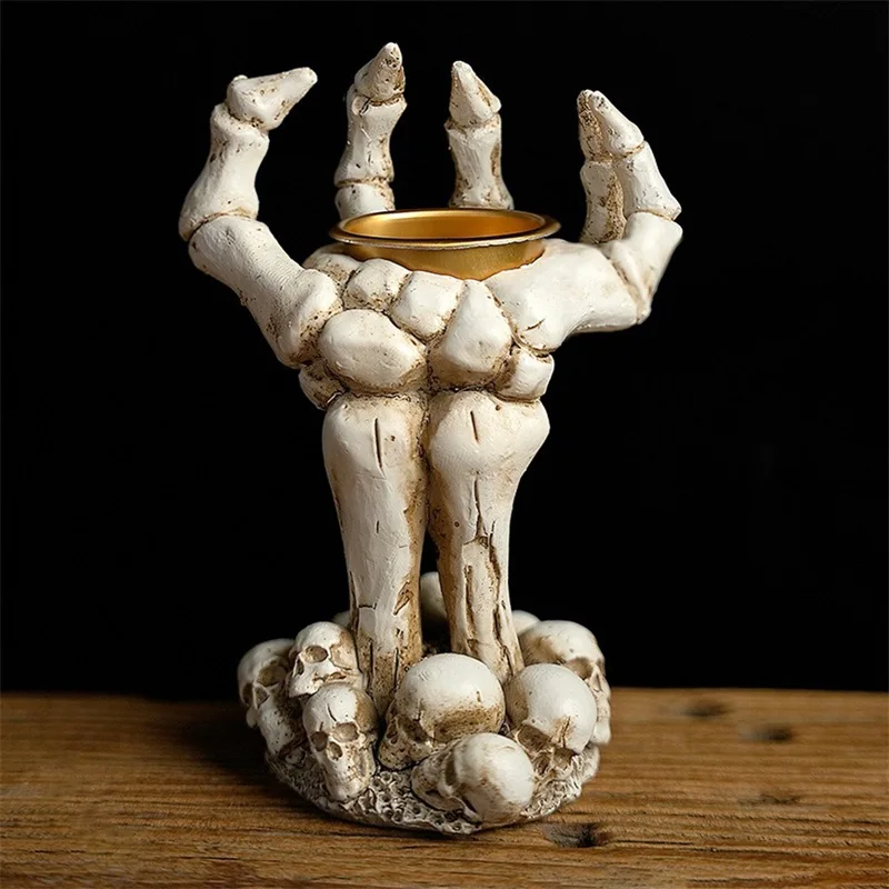 Halloween Candle Holder Gothic Skeleton Hand Candlestick Collectible Figurine Statue for Home Decoration