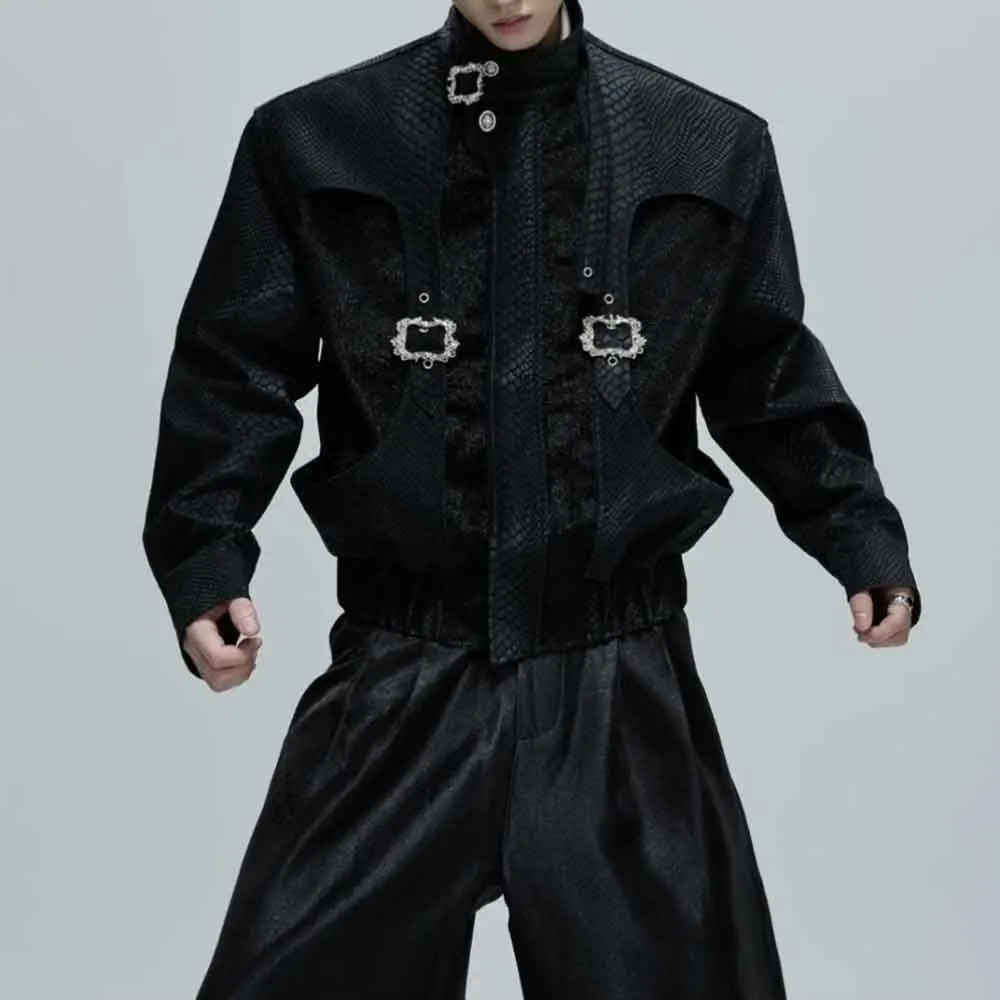 Men Autumn Jacket Y2k Snake Scale Metal Buckle Jacket Streetwear Fashion Nightclub Stage Performance Top Men'S Clothing 2025 New