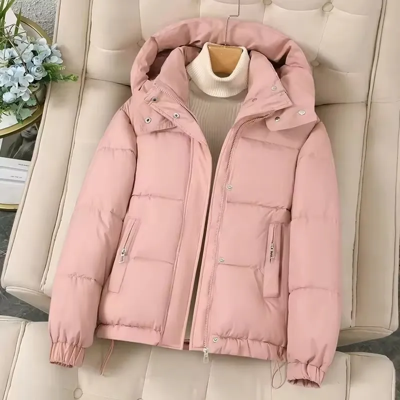 Fashion Short Hooded Parkas Coats Thicken Warm Down Cotton Jacket Women's 2025 Winter New Chic Loose Bread Outerwear Female