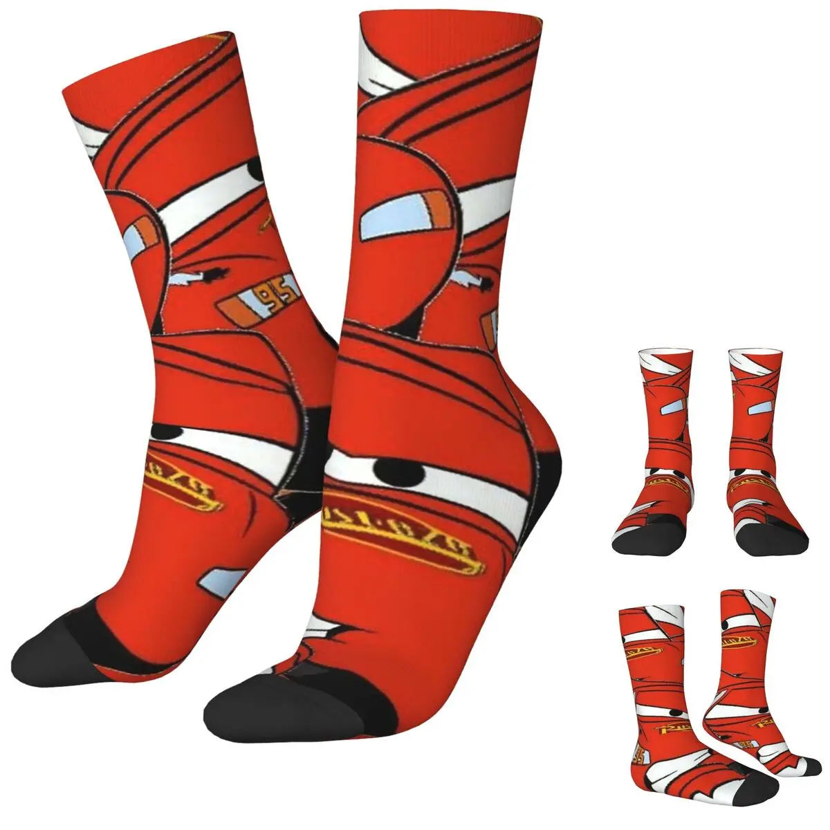 Rains McQueen-Chaussettes coordonnantes pour couple, chaussettes d'extérieur, motif de voiture rouge, dessin animé, nouveauté, qualité, printemps, numéro 95