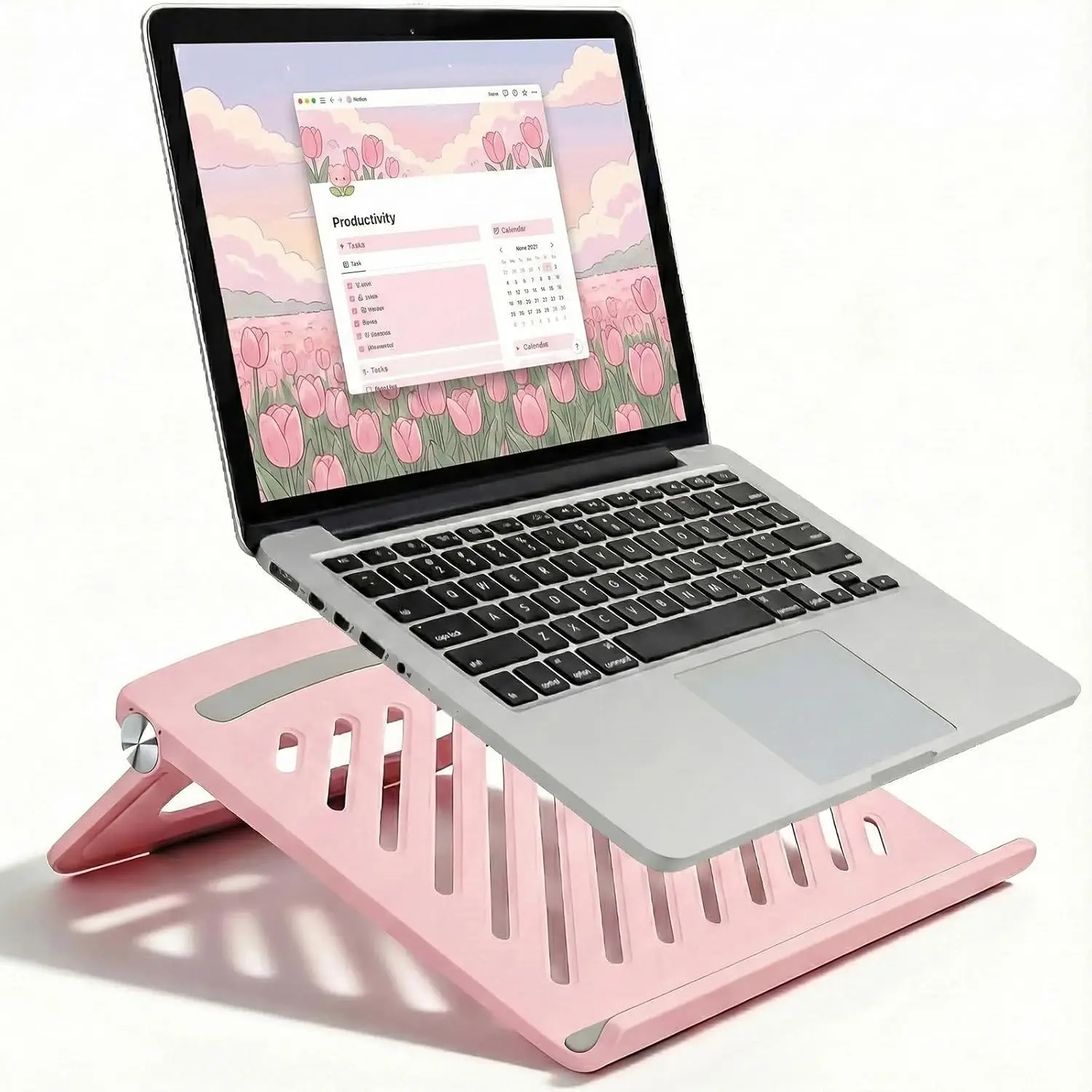 

Adjustable Foldable Laptop Stand in Pink - Ventilated & Sturdy with Anti-Slip Pads for Home and Office Use
