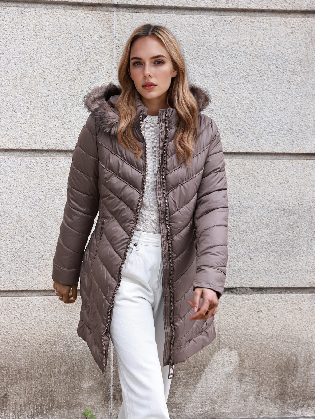 여성용 가을 겨울 플러시 후드 칼라 패딩 재킷, 우아하고 따뜻한 푸퍼 코트 겨울옷 여성 겨울 코트