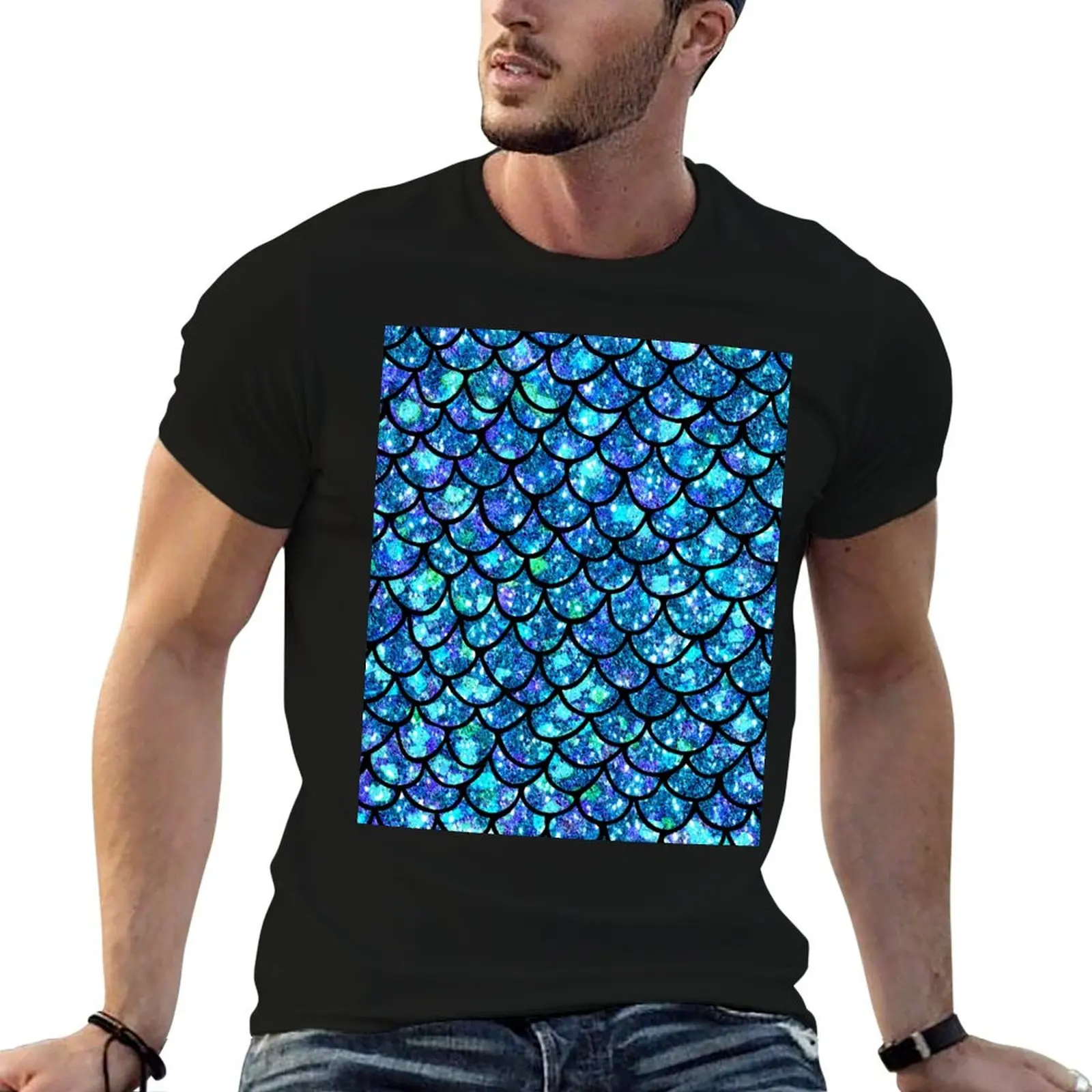 Magical Sparkly Mermaid Scales T-Shirt Functional Casual Short Sleeve Tee