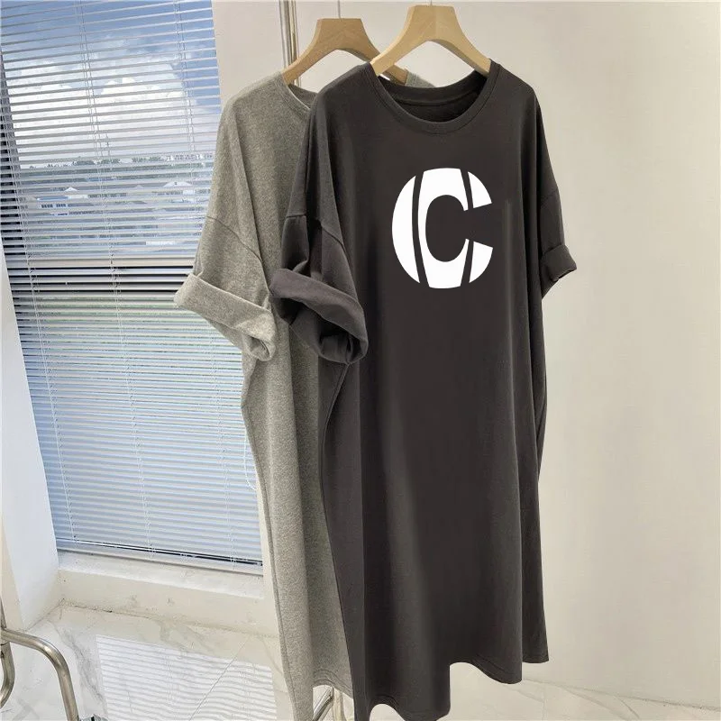 Summer Y2k Letter Printed Overknee Tunic, Loose Casual O-neck Short Sleeve Dresses, Women Clothing Vintage Pullovers Dress