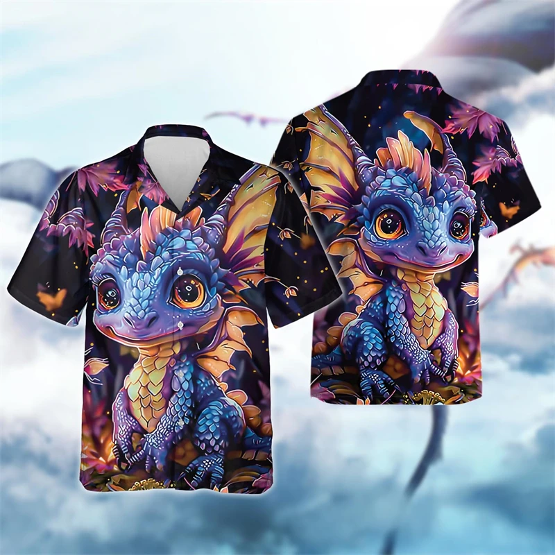 Tendenze moda uomo Harajuku Loong Casual manica corta sociale Vintage camicia hawaiana Dragon Baby regali di festa Y2k Cartoon Tops