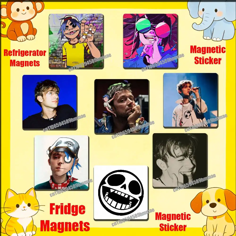 

For D-Damon Albarn G-Gorillaz Fridge Freezer Refrigerator Magnets Kitchen Metal Cabinet Magnetic Sticker Card