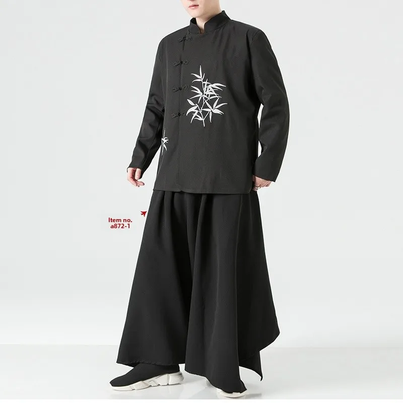

Youthful Chinese Sle Embroidered Jaet Men's Loose Fit Knitted Outerwear Autumn Season Long Sve Stand Collar Coat