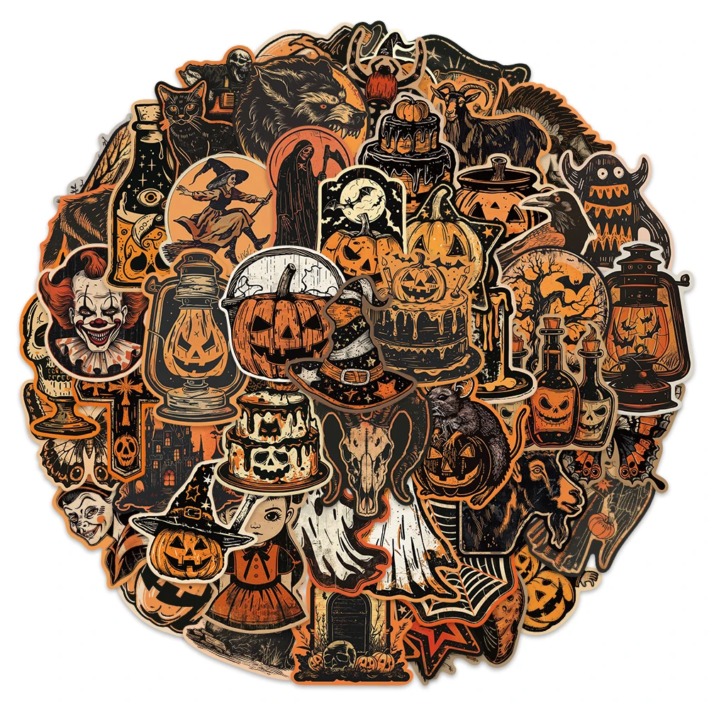 50PCS Retro Halloween Fun Pumpkin Head Decoration Festival Stickers Notebook Water Cup Computer Waterproof Stickers