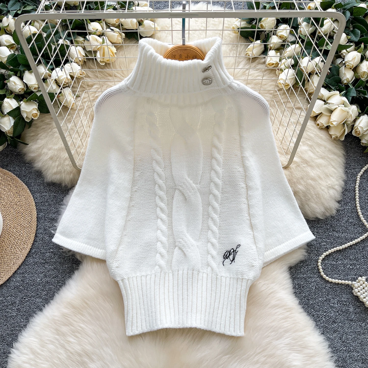 

Laid-ba Sle High-End Twist Knit Sweater Women's Loose Slimming High-ne Autumn Winter Faion Commute Sle Long Sve