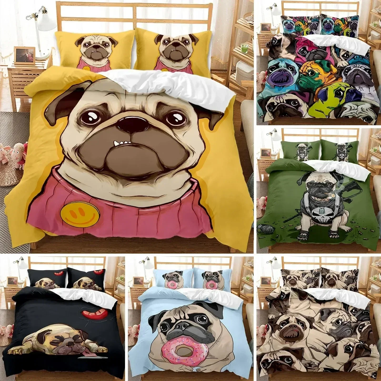 From Pug Duvet Cover Set QueenKing Size Cute Puppy Theme Bedding Set Golden Retriever Husky Pet Soft Polyester Quilt Cover