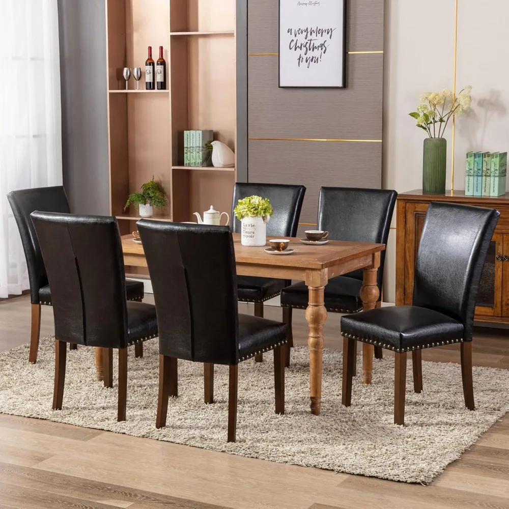 Upholstered Parsons Dining Chairs Set of 2, PU Leather Dining Room Kitchen Side Chair with Nailhead Trim and Wood Legs