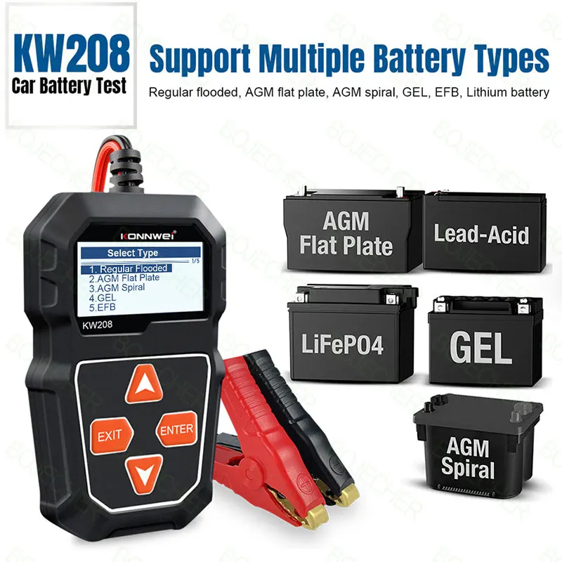 

KONNWEI KW208 Car/Motorcycle Battery Tester Lithium Battery Tester 12V Cranking Charging Circut TesterBattery Analyzer Test Tool