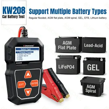 Batteries KW208 Car/Motorcycle Battery Tester Lithium Battery Tester 12V Cranking Charging Circut TesterBattery Analyzer Testing Tool