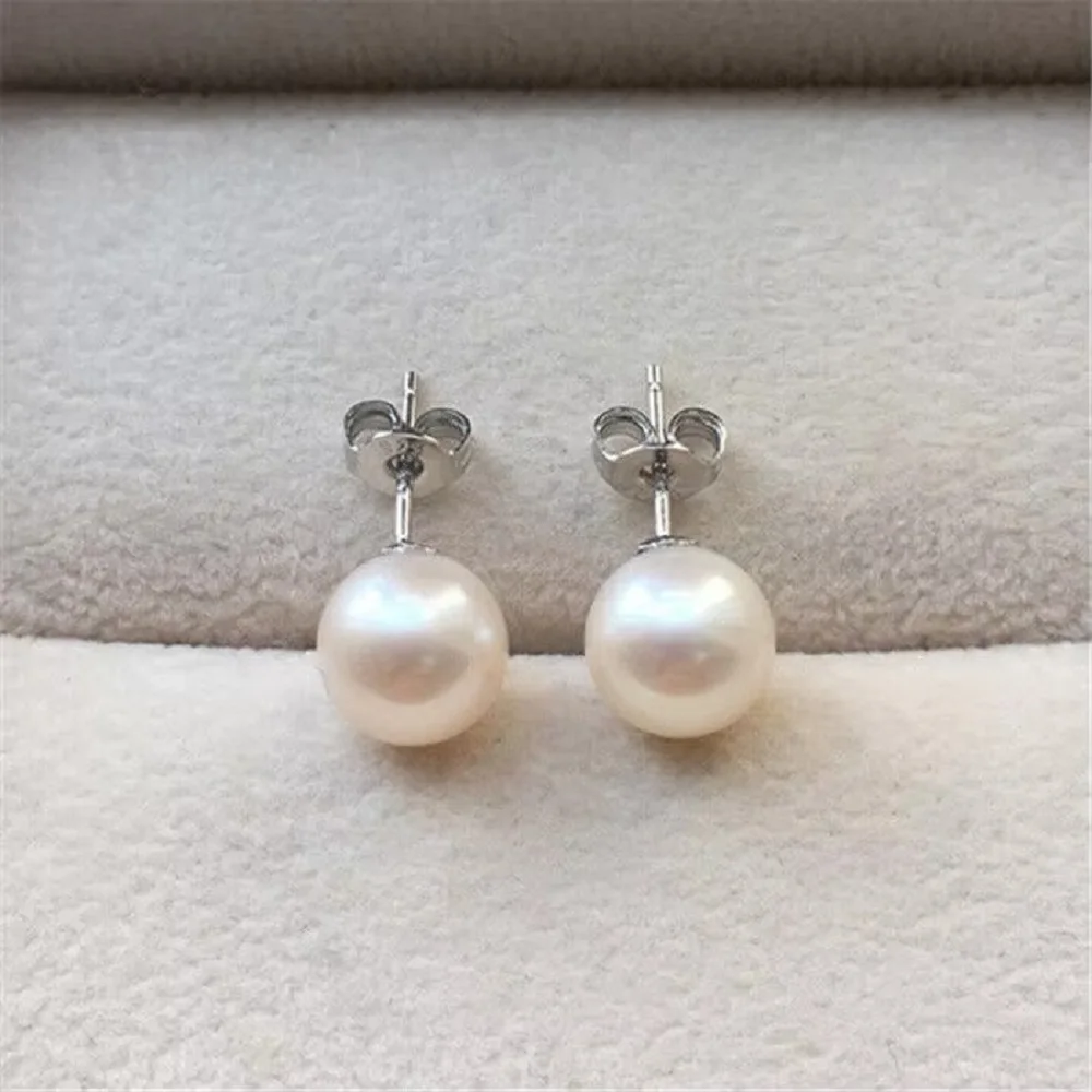 AAA+ 7-8mm Cultured White AKOYA Round Pearl Women Earrings 925S Freeshippings Items