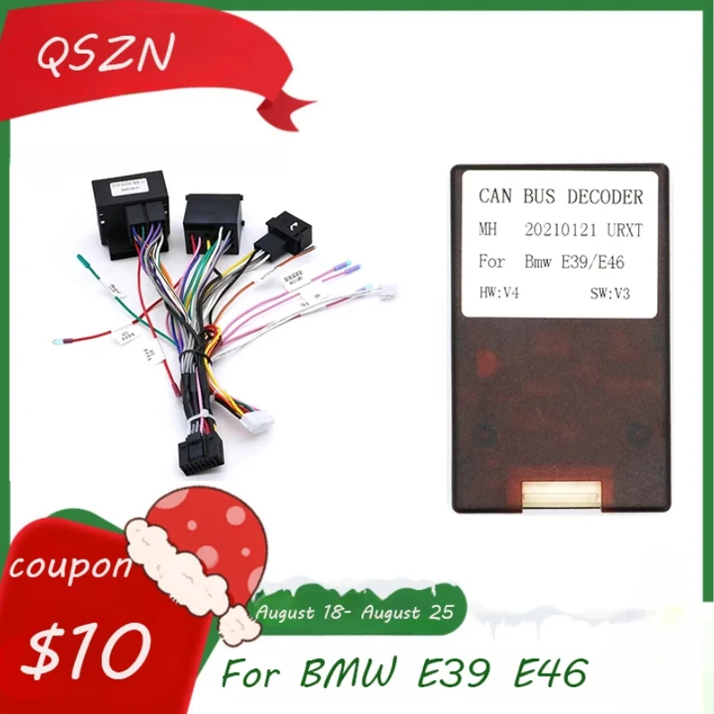 

QSZN DVD 16 PIN Power cable Canbus Box Decoder For BMW E39 E46 Harness Wiring Cables Car Radio