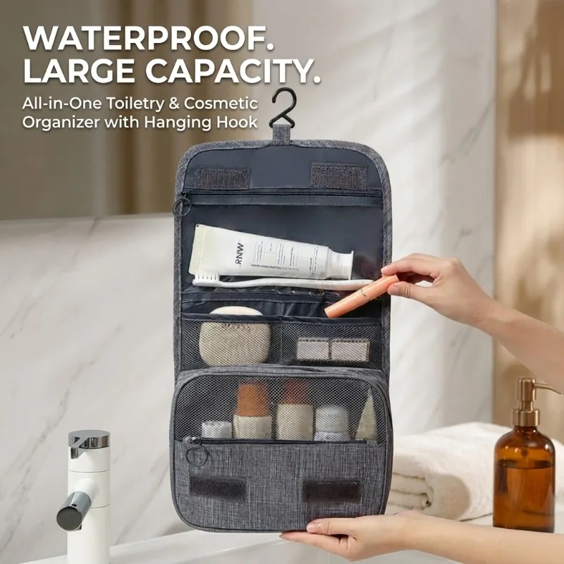 Korean Style Waterproof Large Capacity Travel Storage Bag Hanging Toiletry Bag Cosmetic Organizer with Hook for Trip Supplies
