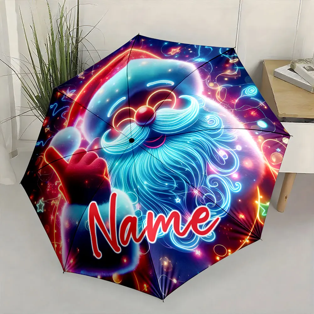 Custom Name Colorful Santa Claus Umbrella with Festive Design Print 8 Iron Ribs Folding Umbrella Auto-Open Fashion Sunshade
