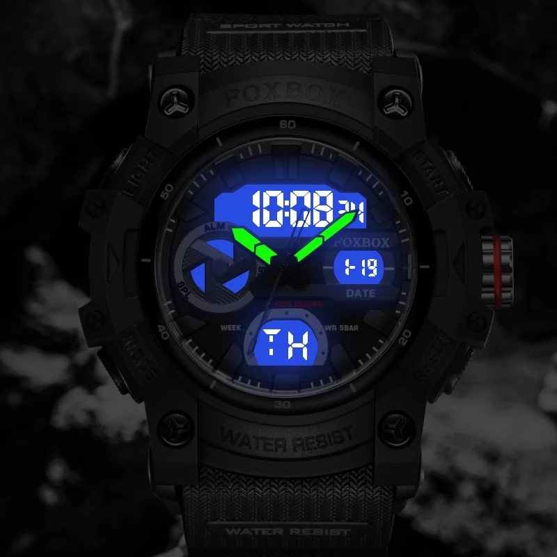 FOXBOX Military Digital Watch for Men Outdoor Mens Sport Watches Clock 50M Waterproof Luminous Chronograph Electronic Wristwatch