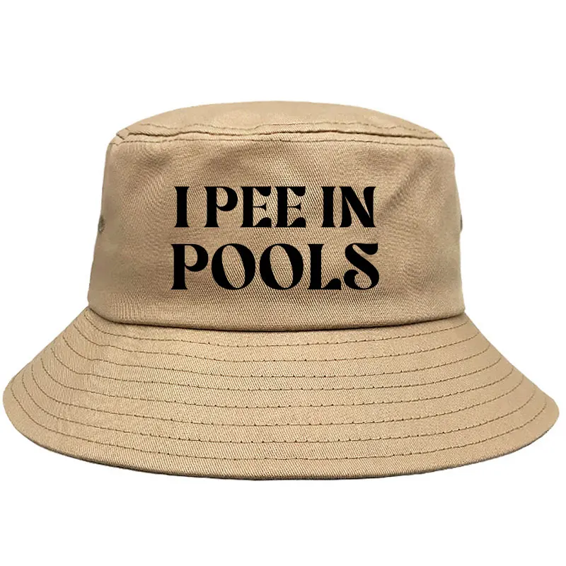 60-63cm Oversized Men's Bucket Hat I PEE IN POOLS Funny Slogan Sun Cap Big Head Size Canvas Fisherman Hat Summer Swim Party Gag