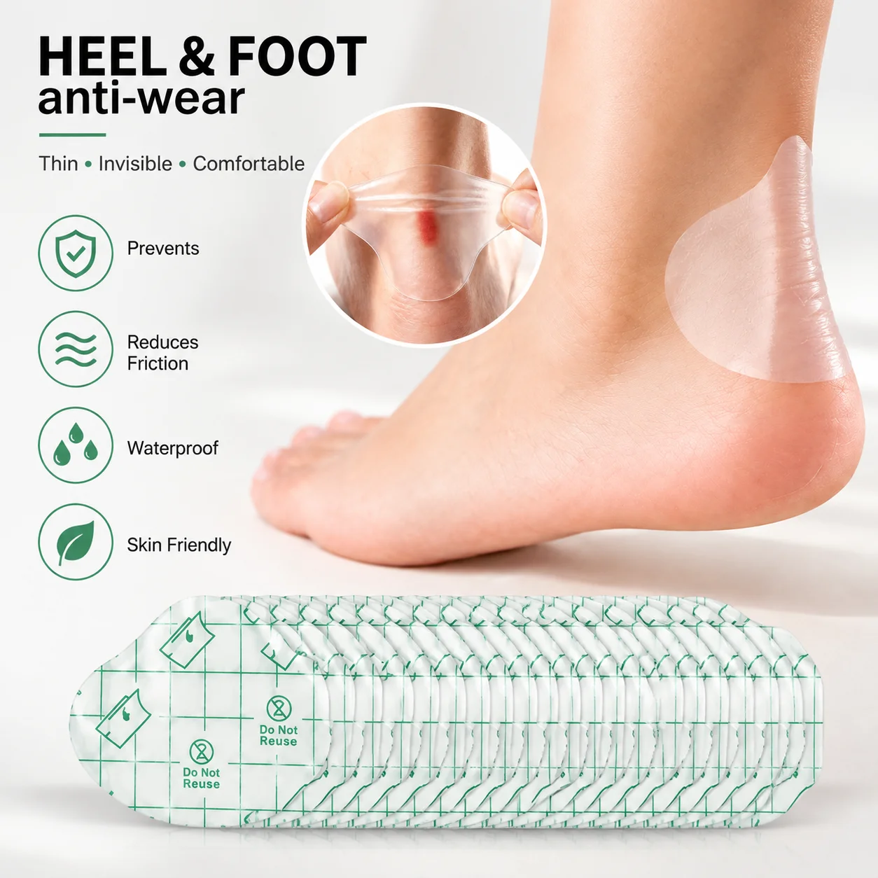 10-20-40 Pieces of Self-Adhesive Invisible Heel Pads, Anti-Wear Patches, Waterproof and Anti-Wear Foot Care Heel Protectors, Ultra-Thin Transparent Patches, Suitable for High Heel Shoes, Heels, Toes, and Foot Protection