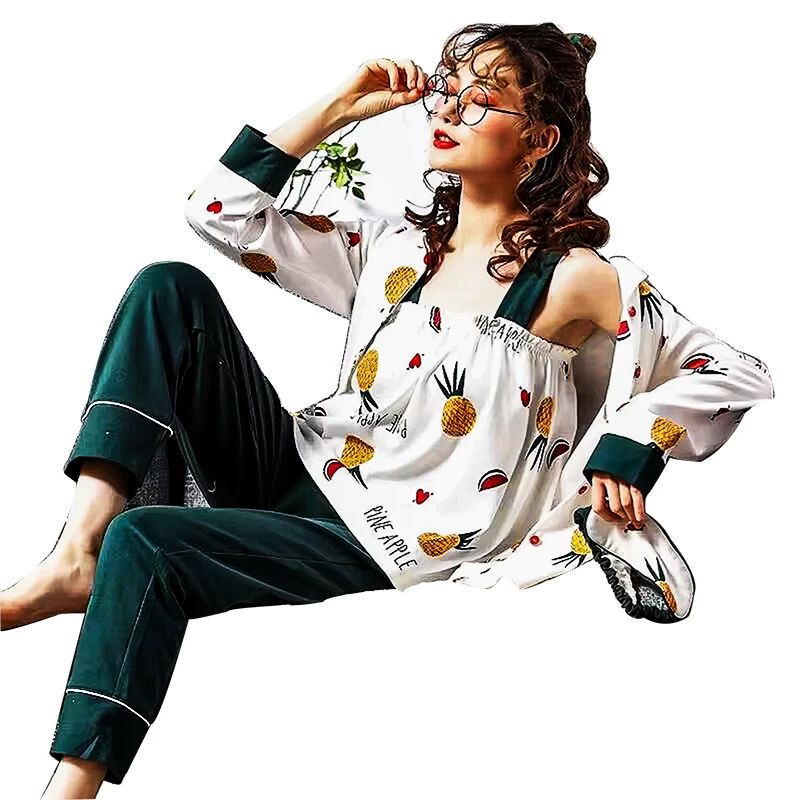 Plus Size Women's 7-Piece Cotton Pajama Set - Cartoon Print Long Sleeve Top & Soft Bottoms, Cozy Loungewear