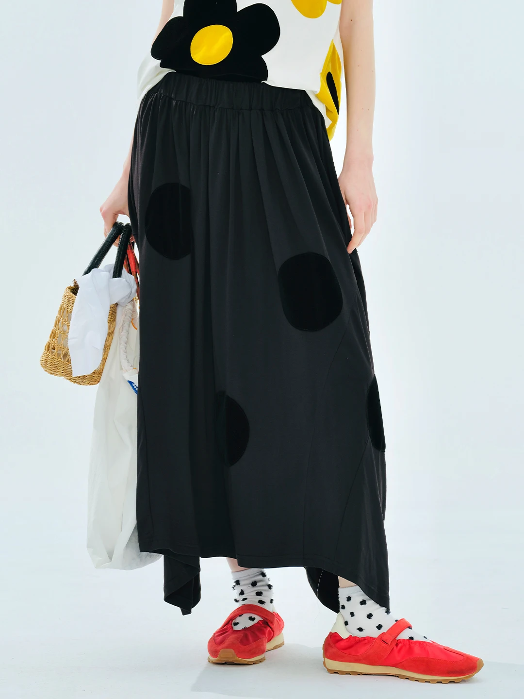 

Skirt imakokoni 2025 summer Sorona super smooth plush polka dot half body knitted skirt 255104