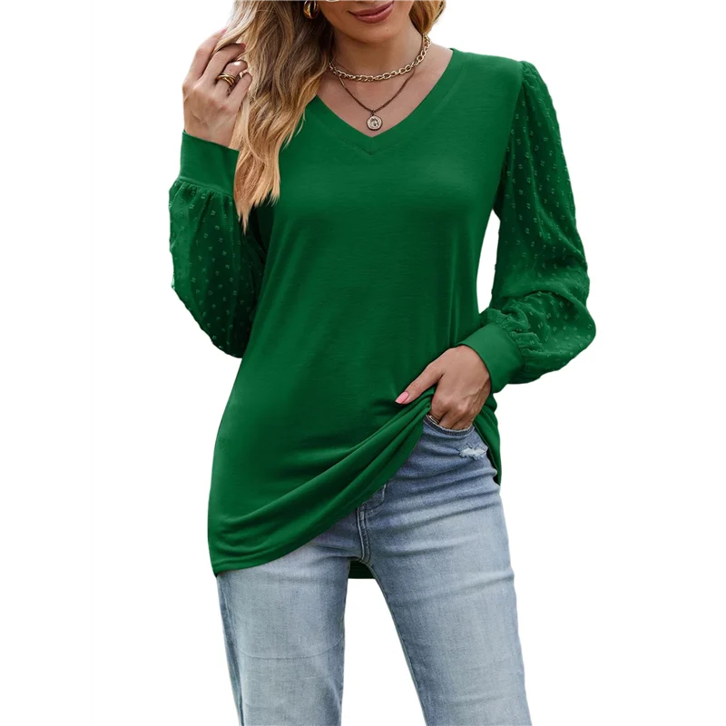 

Women's Blouses Dressy Casual V Neck Top Dot Balloon Long Sleeve Shirts
