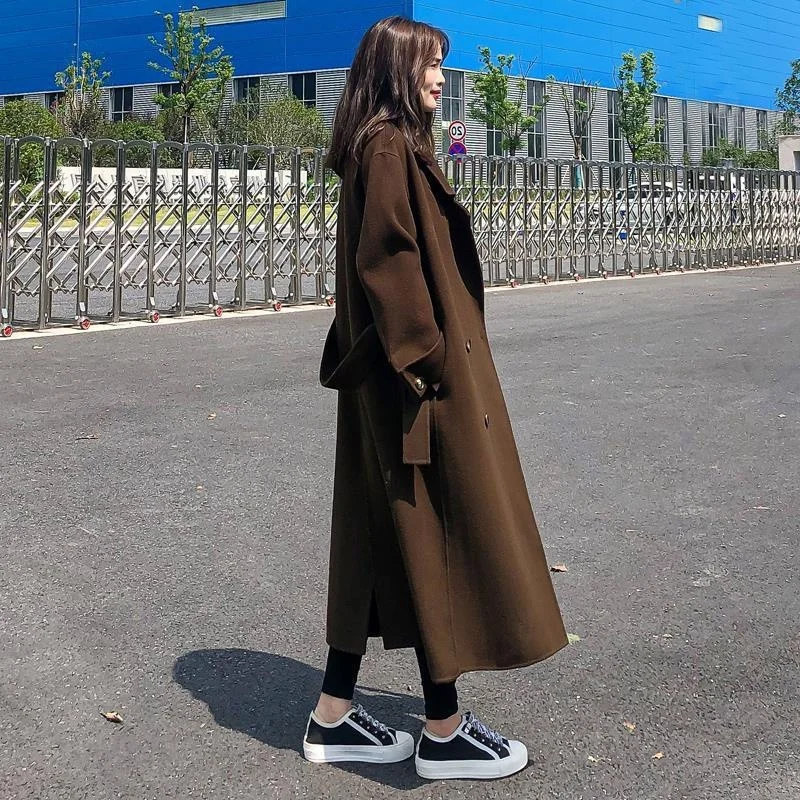 2022 Autumn And Winter New Korean Version Loose Suit Collar Fashion All-match Double-breasted Knee-length Woolen Coat Women