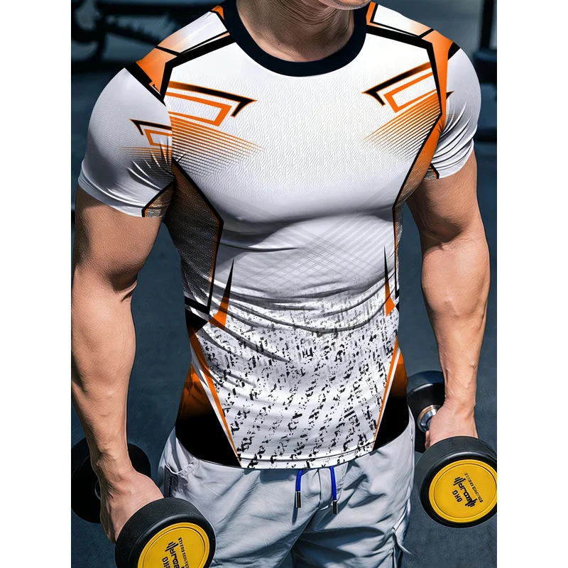 Extreme Orange Armor Men's Body-Hugging Training Base Layer Compression Printed T-Shirt Breathable Quick-Drying Crew Neck Short