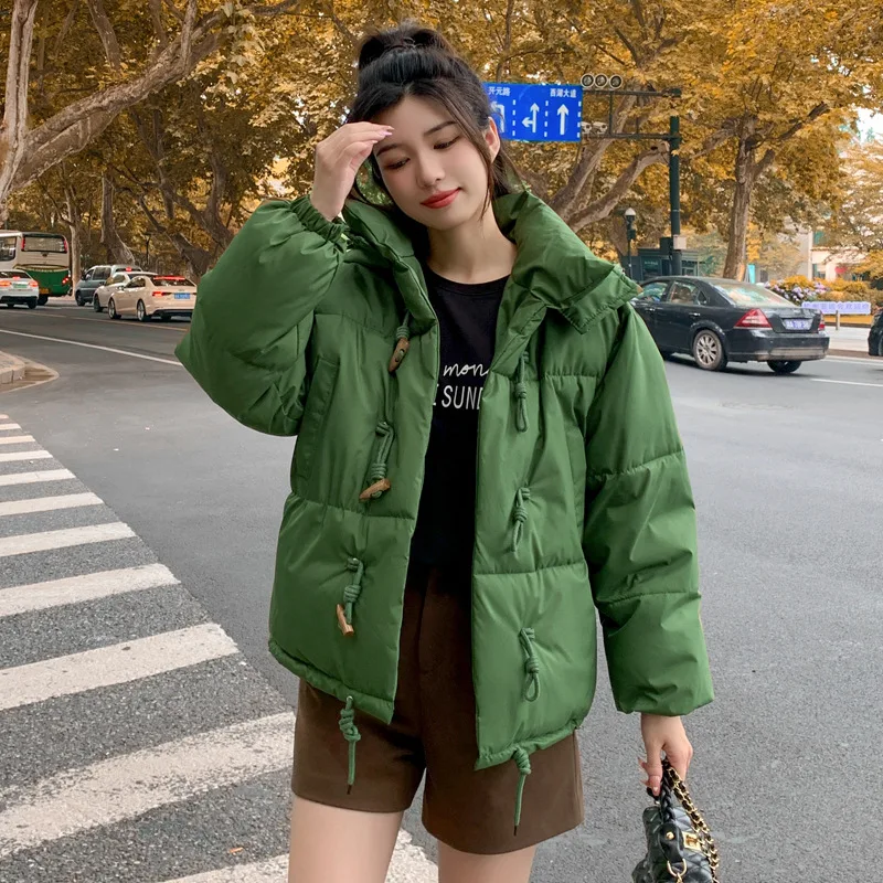 

Korean Button Puffer Jacket Women Thick Warm Parka Long Sleeve Oversized Winter Coat Casual Loose Black White Green Yellow New