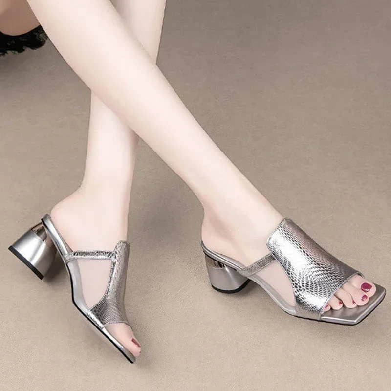 Women New Luxury Sandals Shoes Summer Mid Heels Chunky Casual Designer Dress Pumps Slingback Mules Shoes Zapatos Ladies34-42