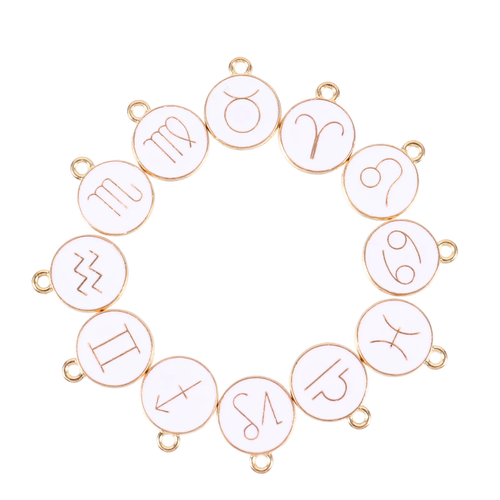 

12 Pcs Round Zodiac Jewelry Accessories DIY Pendant White Bracelet Making Charms Vintage