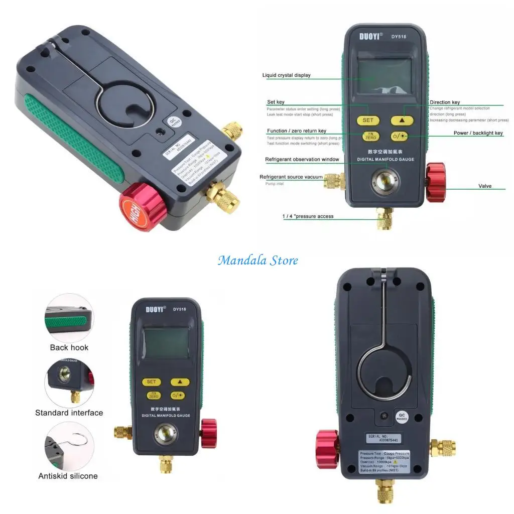 U2JC Refrigeration Digital Manifold HVAC System Gauge High-precision Vacuum Pressure Temperature Leakage Tester Dignostic