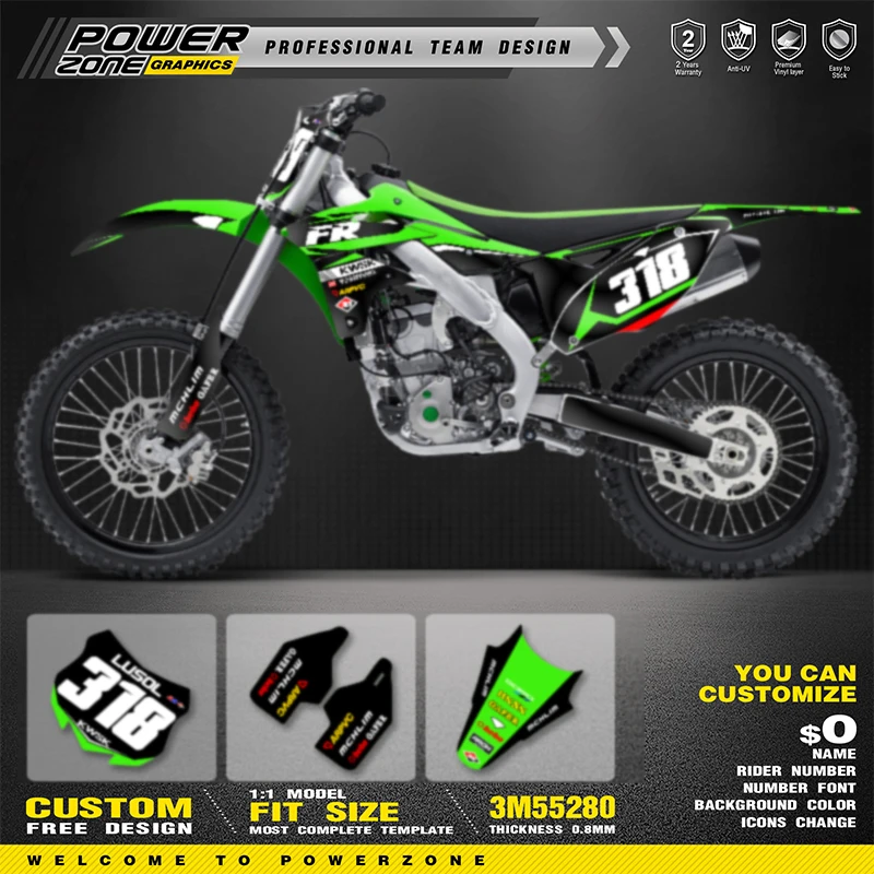 

PowerZone Custom Team Graphics Decals Stickers Kit For kawasaki KXF250 2013 2014 2015 2016 KX250F Protector Sticker Customize 09