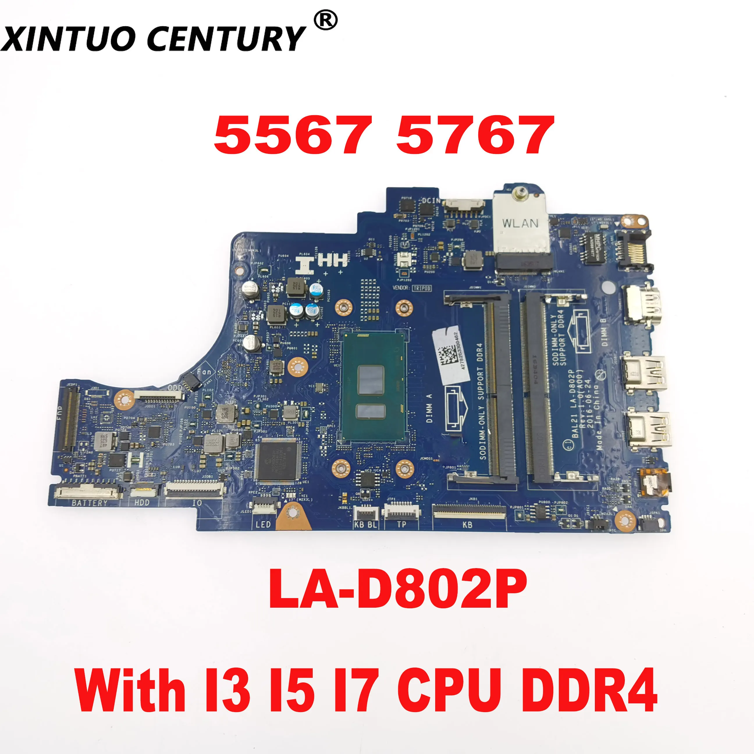 

BAL21 LA-D802P Original Motherboard for Dell Inspiron 15 5567 5767 Laptop Motherboard with I3 I5 I7 CPU DDR4 Tested