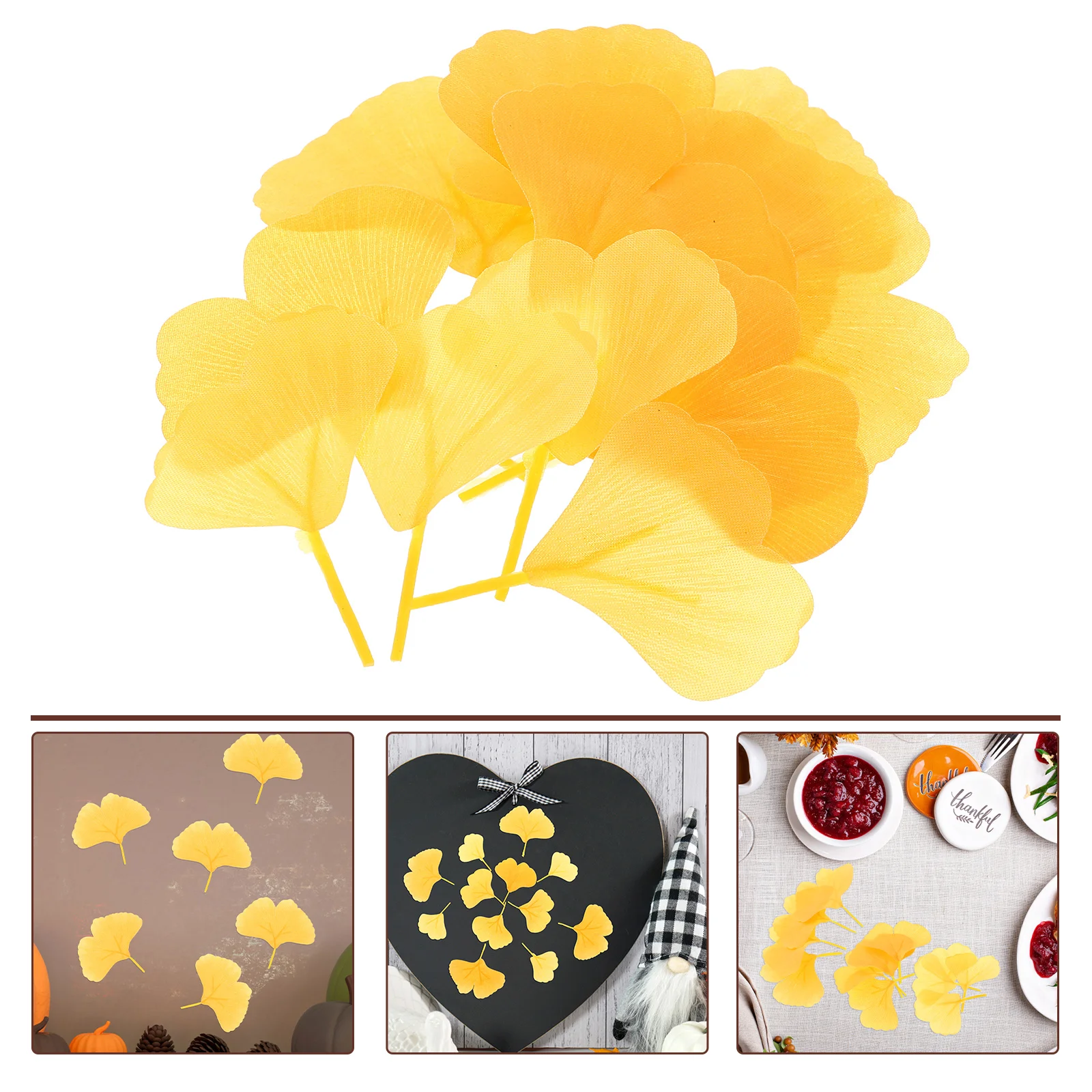 

TEHAUX 100pcs Yellow Artificial Ginkgo Leaves Wedding Decor Faux Party Favors Table Window Decoration Simulation Leaf