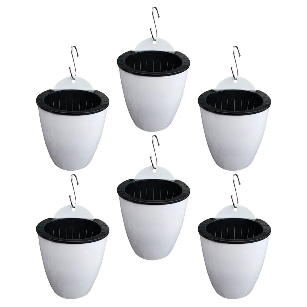 

6 set Round Wall-Mounted Plastic Flower Pot Self-Watering Hanging Planter For Balcony Garden Home Decor Plants Container